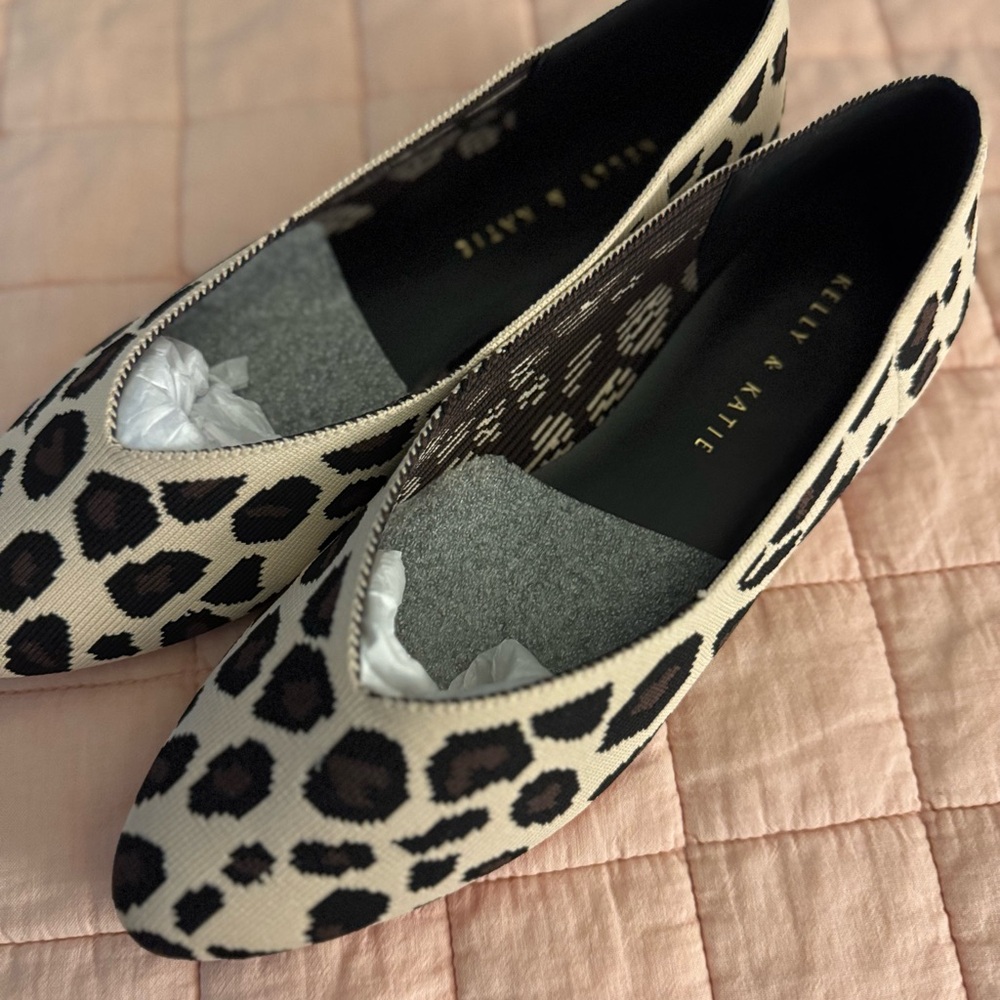 Kelly & Katie Leopard-Print Beige and Black Slip-On Ballet Flats